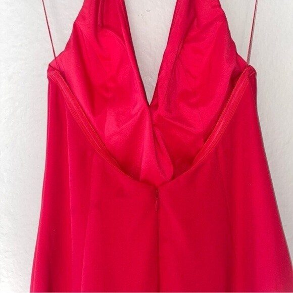 aidan mattox plundging halter crepe hot pink asymmetrical peplum midi dress 6 - Picture 6 of 9